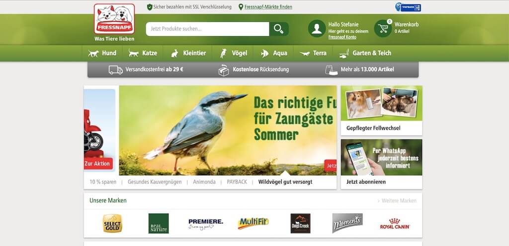 Startseite vom Online-Shop fressnapf.de