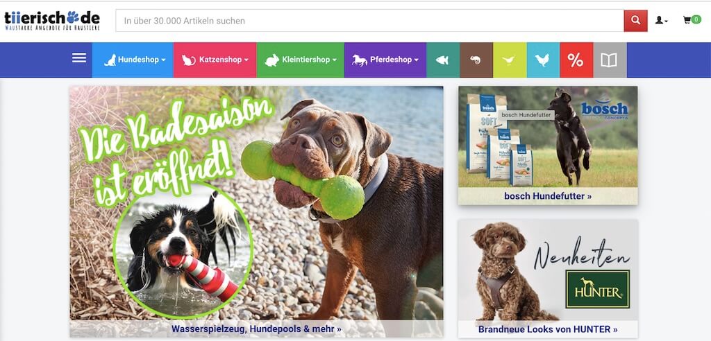 Startseite vom Online-Shop tiierisch.de