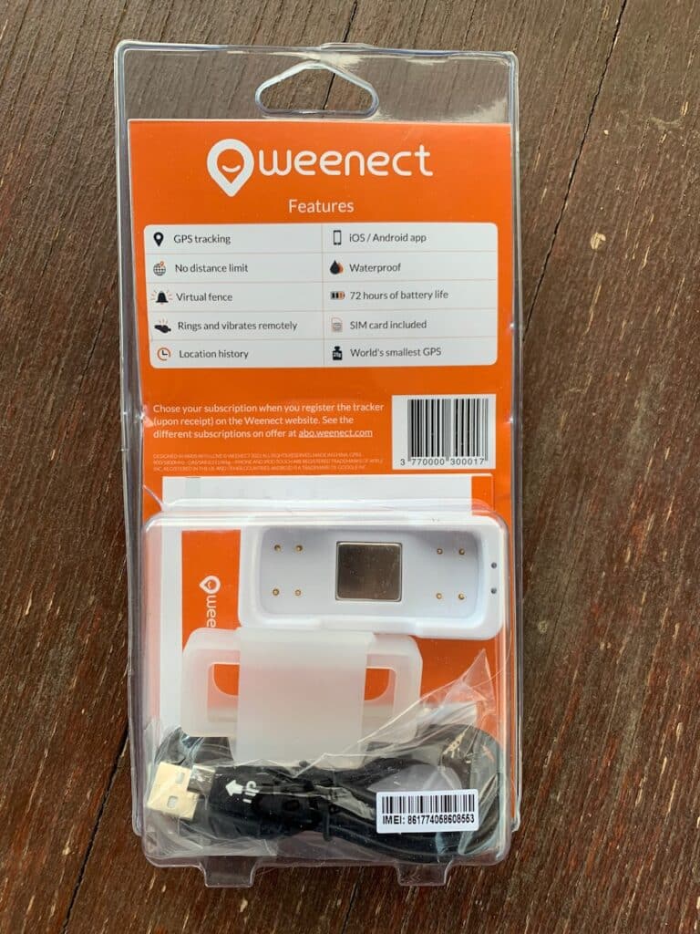 Rückseite der Verpackung vom Dogs2 GPS-Tracker von Weenect